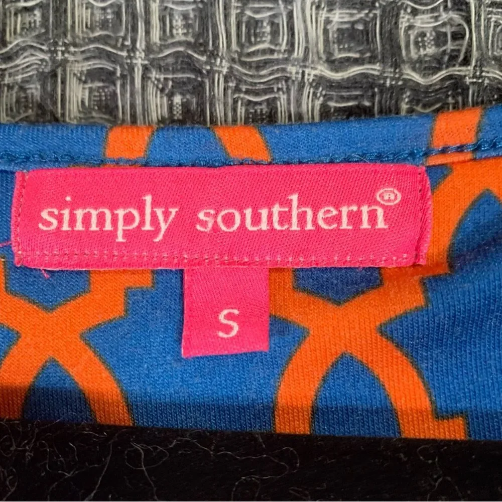 SIMPLY SOUTHERN Short Sleeve Geometric Print Dress with Lace Detail Small #700 - Picture 3 of 10